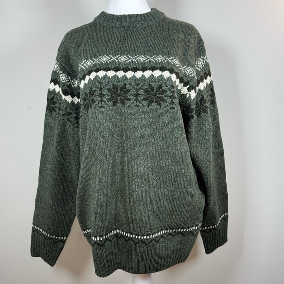 Jeep Sweaters - Jeep Men’s Fair Isle Sweater Forest Green Wool Blend Size Large Vintage-Style